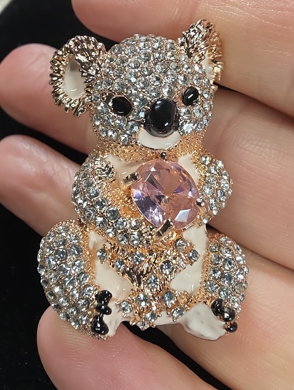 B9- Crystal Koala Brooch Pin - Rose Gold with Pink Crystal